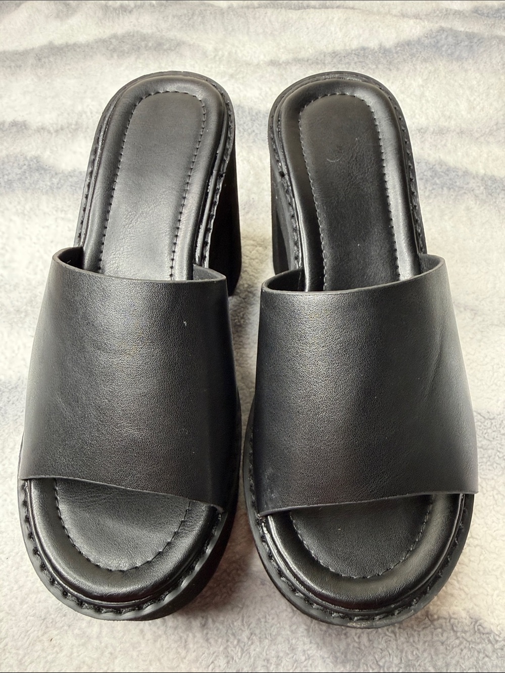 Women's Black Open-Toe Slide Mules with Low Block Heel
